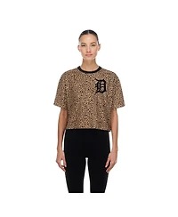New Era Women's Brown Detroit Tigers Leopard Boxy Cropped T-Shirt