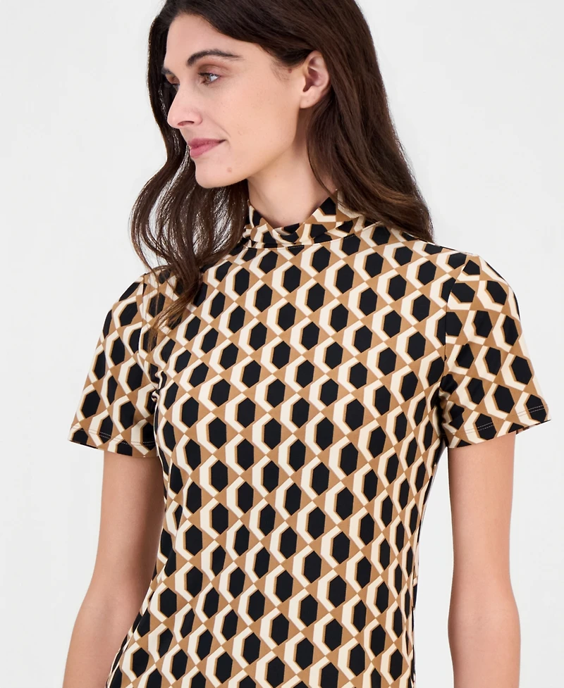 Anne Klein Short-Sleeve Mock-Neck Top
