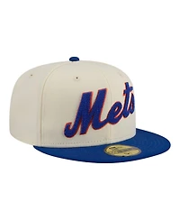 New Era Men's Cream York Mets Two-Tone Stitch 59FIFTY Fitted Hat
