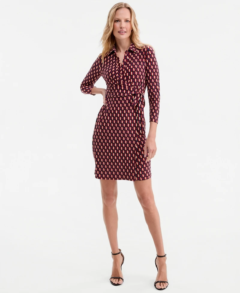 Anne Klein Women's Printed Faux-Wrap Tie-Waist Dress