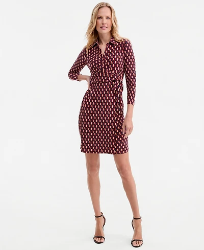 Anne Klein Women's Printed Faux-Wrap Tie-Waist Dress