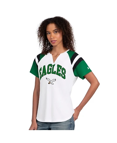 Starter Women's White Philadelphia Eagles Game On Notch Neck T-Shirt