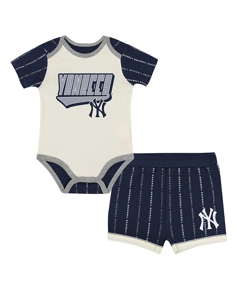 Outerstuff Baby Boys and Girls 2-Piece White/Navy New York Yankees Lead Run Diaper Cover Bodysuit Shorts Set