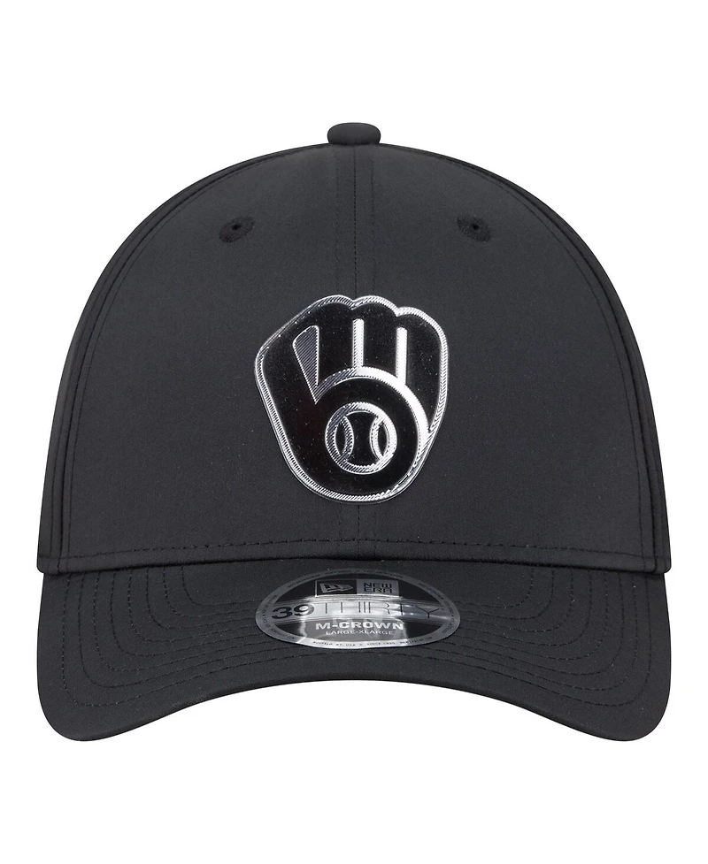 New Era Men's Black Milwaukee Brewers Metallic 39THIRTY M-Crown Flex Hat