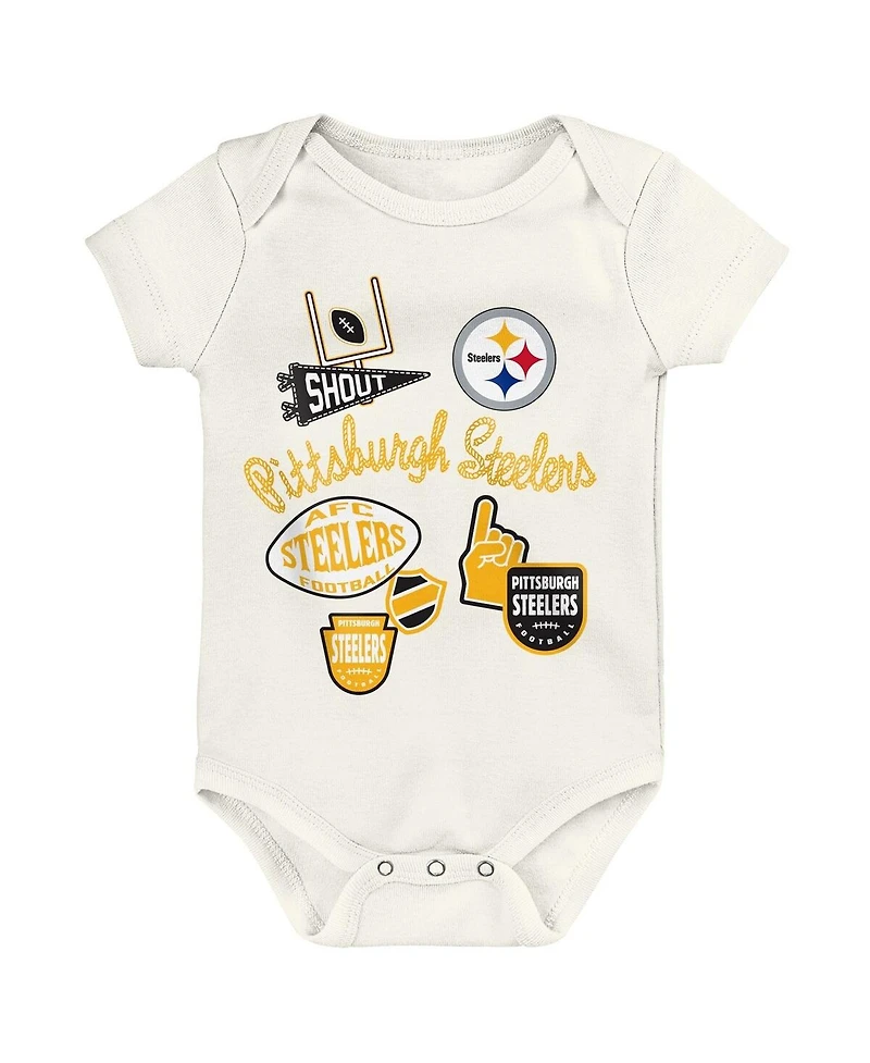 Outerstuff Baby Boys and Girls 3-Pack Pittsburgh Steelers Littlest Player Bodysuit Set
