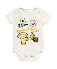 Outerstuff Baby Boys and Girls 3-Pack Pittsburgh Steelers Littlest Player Bodysuit Set