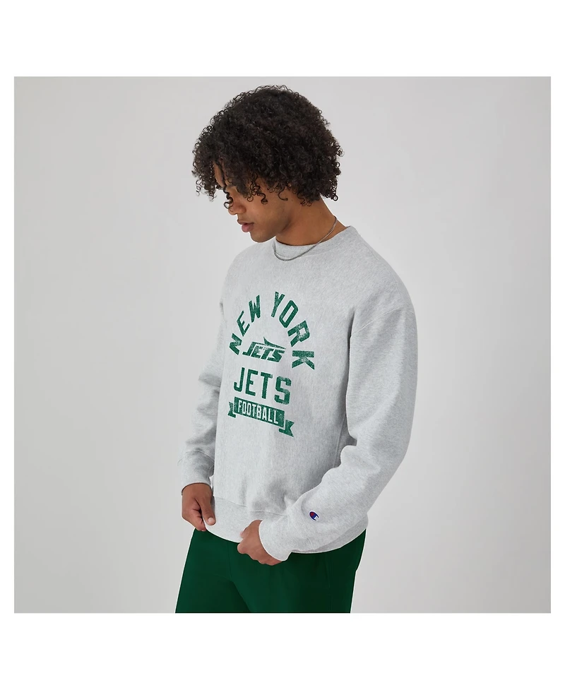 Champion Men's Heather Gray New York Jets Reverse Weave Fleece Pullover Sweatshirt