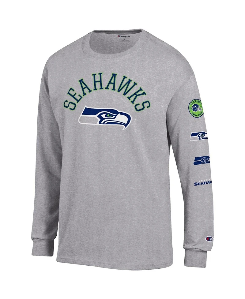 Champion Men's Heather Gray Seattle Seahawks Seal Long Sleeve T-Shirt