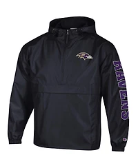 Champion Men's Black Baltimore Ravens Packable Hooded Windbreaker Half-Zip Jacket