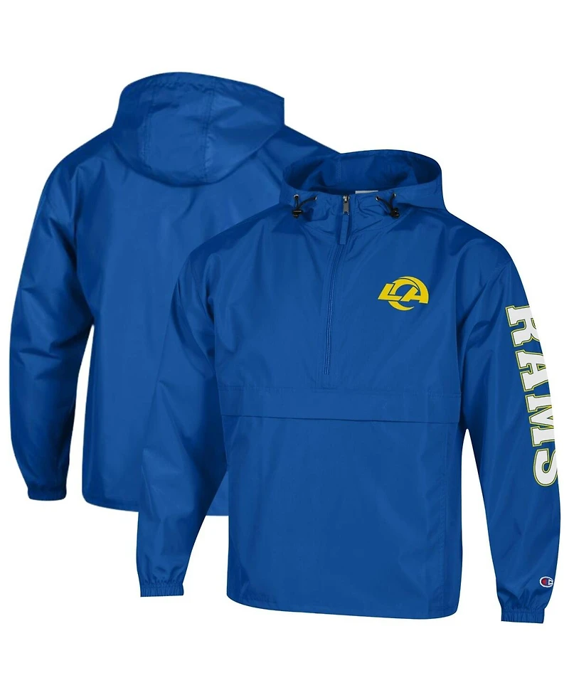 Champion Men's Royal Los Angeles Rams Packable Hooded Windbreaker Half-Zip Jacket