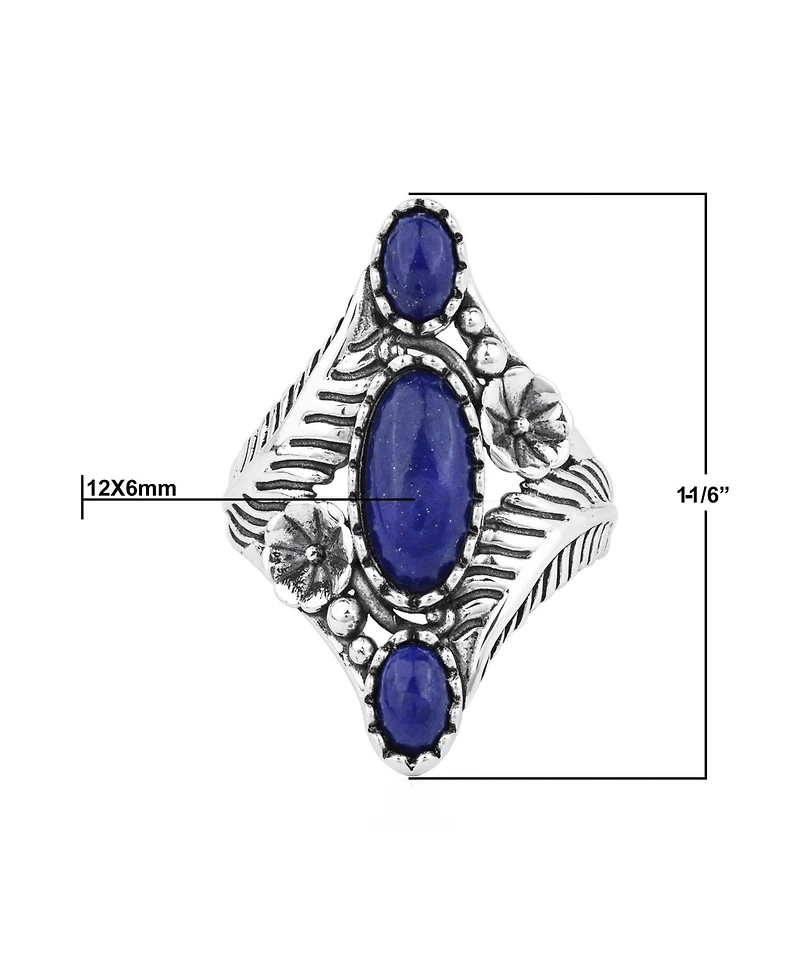 American West Jewelry Sterling Silver Lapis Oval Leaf and Vine Ring, Sizes 5 to 11