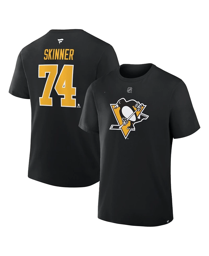 Fanatics Men's Stuart Skinner Black Pittsburgh Penguins Authentic Stack Name and Number T-Shirt