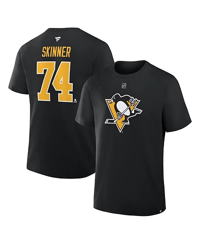 Fanatics Men's Stuart Skinner Black Pittsburgh Penguins Authentic Stack Name and Number T-Shirt
