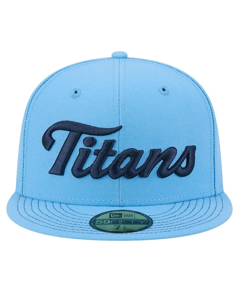 New Era Men's Light Blue Tennessee Titans Script 59FIFTY Fitted Hat