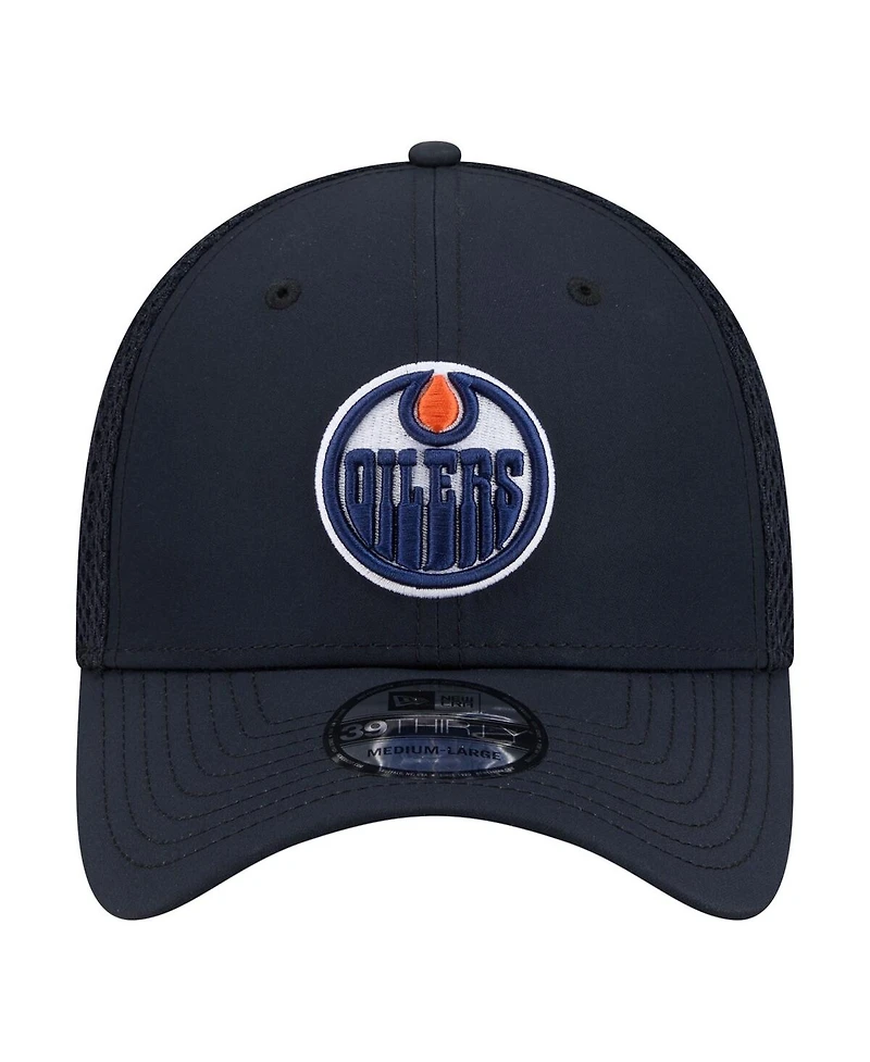 New Era Men's Navy Edmonton Oilers Logo 39THIRTY Flex Hat