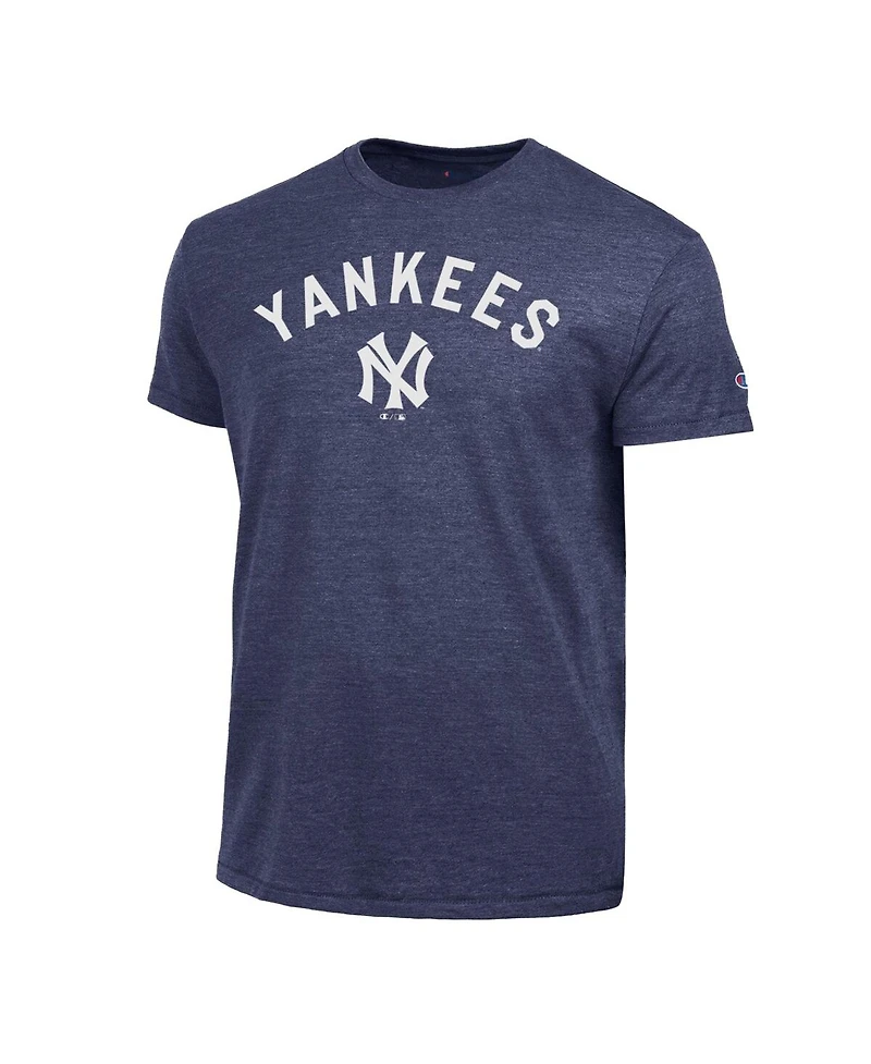 Champion Men's Navy New York Yankees Cooperstown Wordmark Lockup Tri-Blend T-Shirt