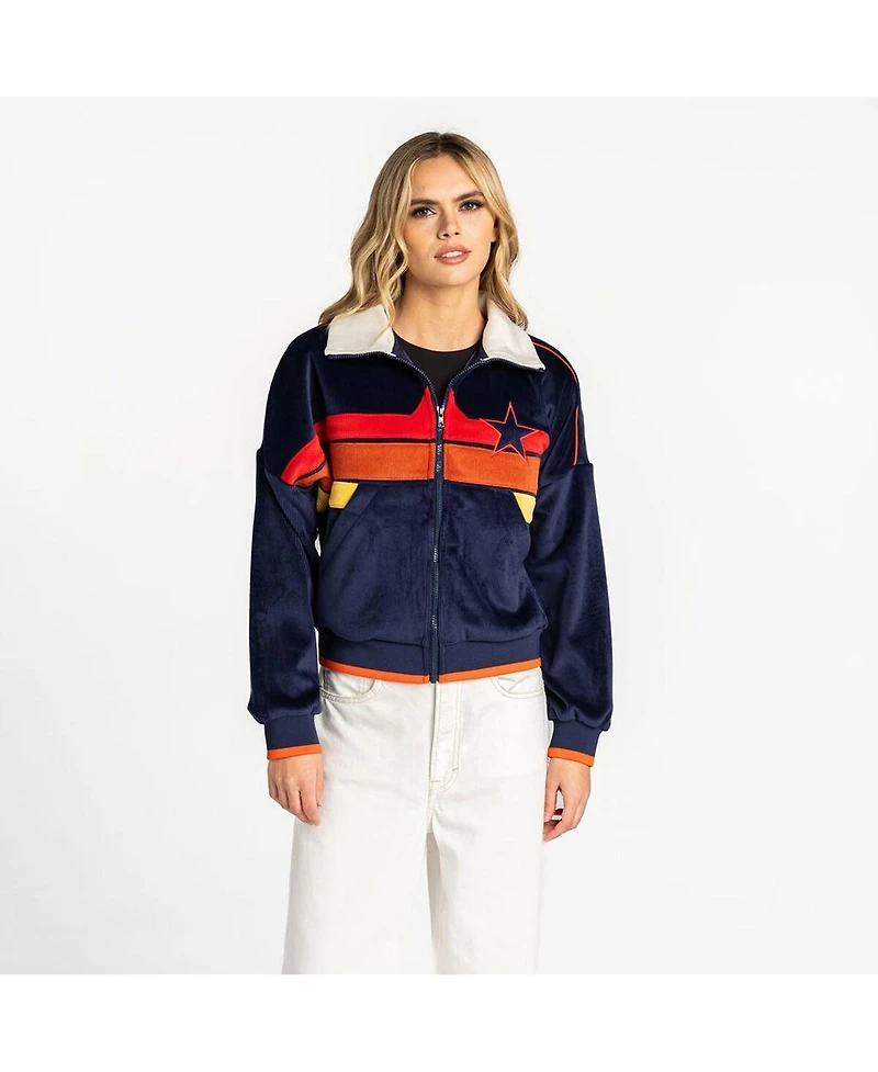 The Wild Collective Women's Blue Houston Astros Velvet Cord Full-Zip Jacket