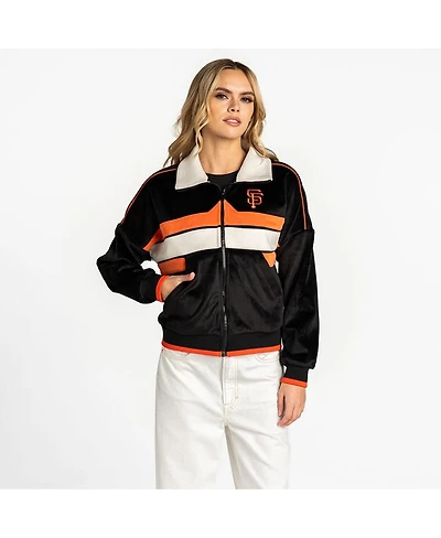 The Wild Collective Women's Black San Francisco Giants Velvet Cord Full-Zip Jacket