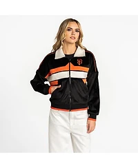 The Wild Collective Women's Black San Francisco Giants Velvet Cord Full-Zip Jacket