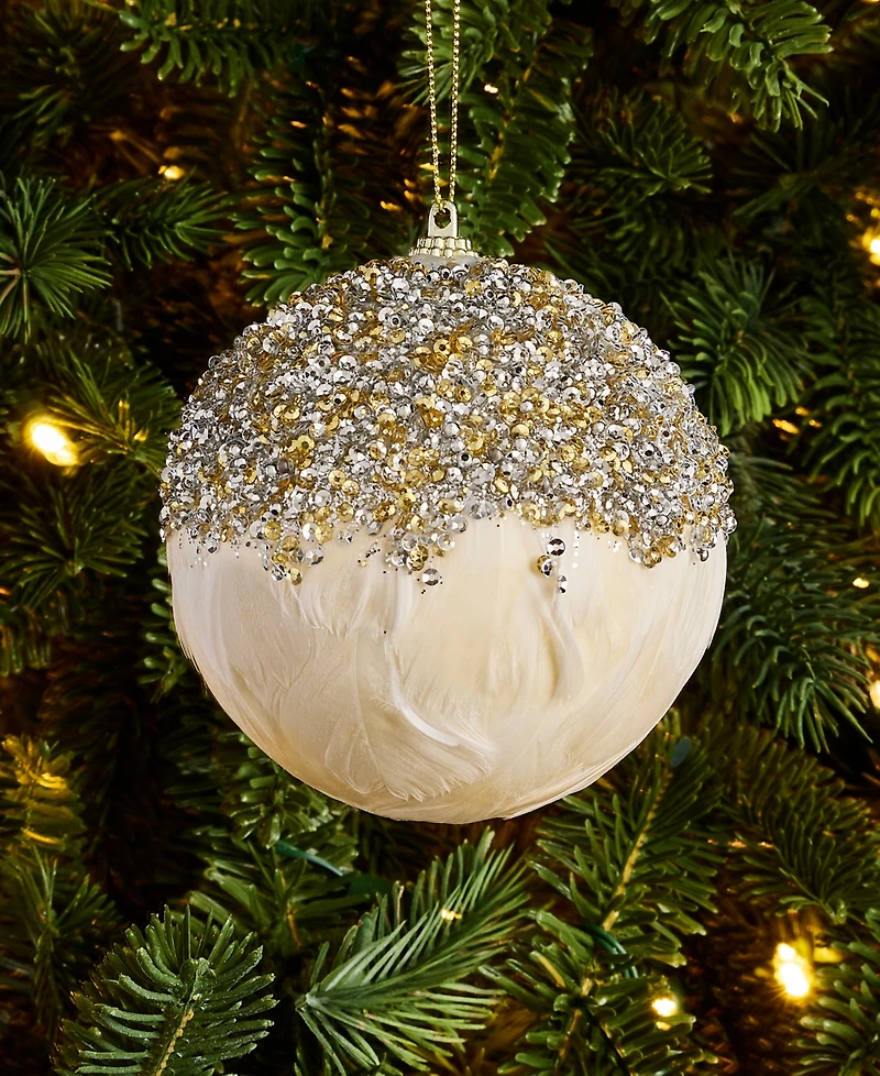 Holiday Lane Gilded Glamour Feather with Trim Ball Ornament, Macy's Exclusive