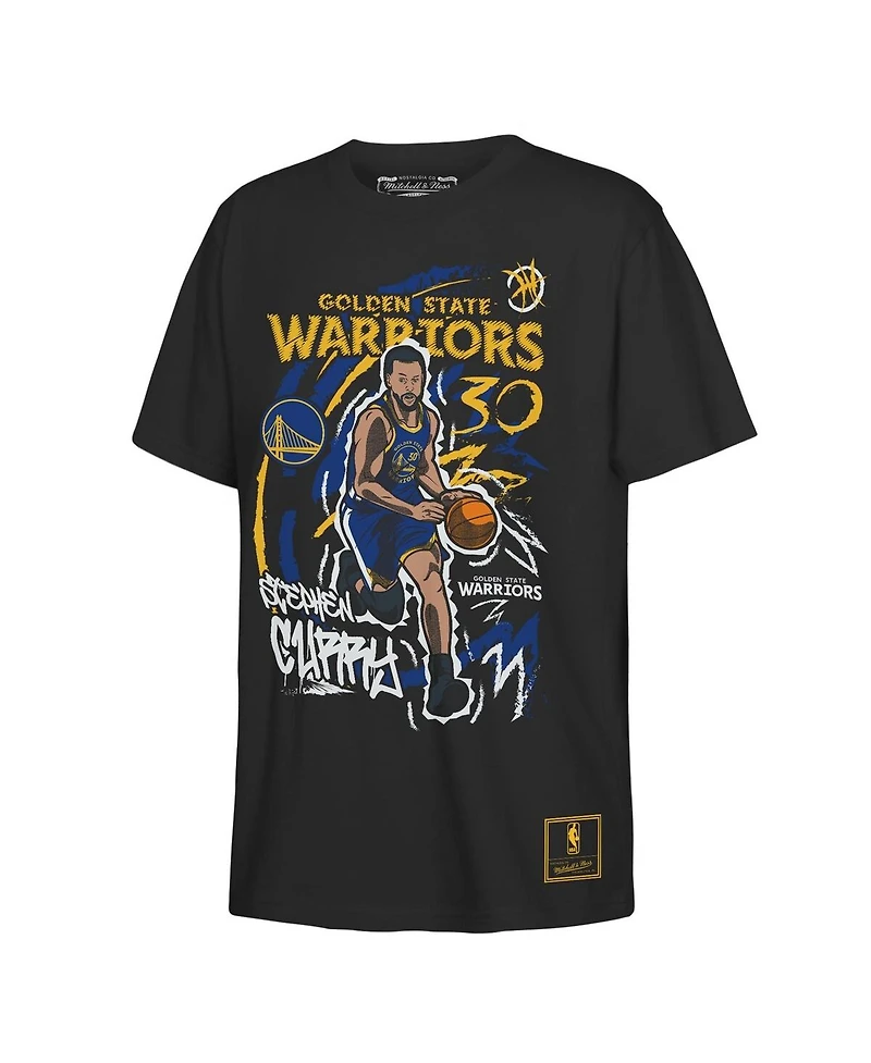 Mitchell & Ness Big Boys and Girls Stephen Curry Black Golden State Warriors Chalked Up Player Name Number T-Shirt