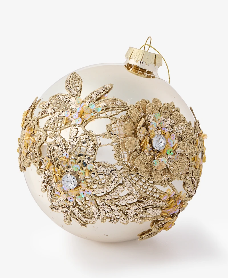 Holiday Lane Gilded Glamour Floral Pattern Ball Ornament, Macy's Exclusive