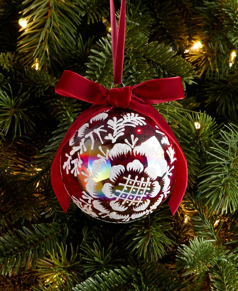 Holiday Lane Holiday Toile Floral Pattern Ball Ornament, Macy's Exclusive
