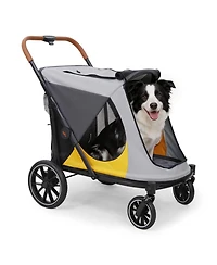 Bingopaw 92 Lbs Capacity Heavy Duty Dog Stroller, Dual Entry, Panoramic Window, All-Terrain Eva Wheels, One-Click Folding, Brake