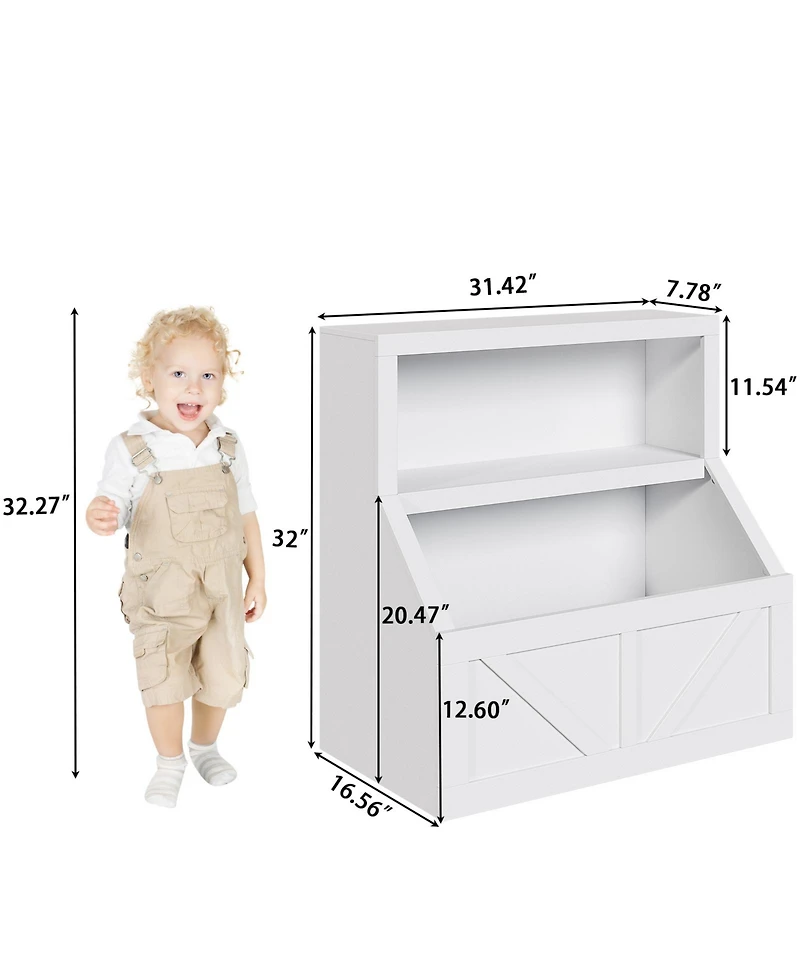 homfan Kids Bookshelf and Toy Storage, 2 Tier Organizer with Storage Cabinet, Toddler Shelf Bookcase for Playroom, Living Room, Classroom