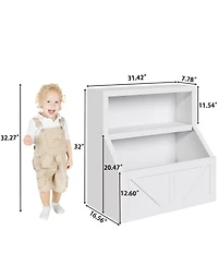 homfan Kids Bookshelf and Toy Storage, 2 Tier Organizer with Storage Cabinet, Toddler Shelf Bookcase for Playroom, Living Room, Classroom