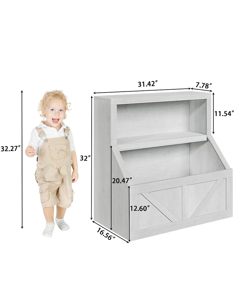 homfan Kids Bookshelf and Toy Storage, 2 Tier Toy Organizer with Storage Cabinet, Toddler 2 Shelf Bookcase for Playroom, Living Room, Classroom