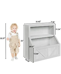 homfan Kids Bookshelf and Toy Storage, 2 Tier Toy Organizer with Storage Cabinet, Toddler 2 Shelf Bookcase for Playroom, Living Room, Classroom
