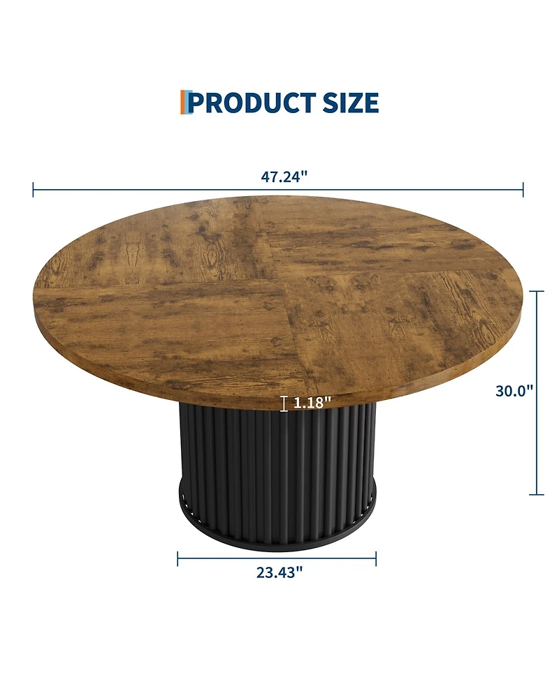 homfan Round Dining Table for 4 to 6 with Wave Metal Pedestal Base, 47.24 Kitchen and Room