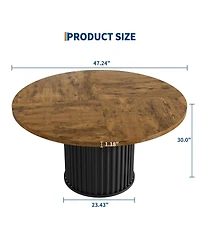 homfan Round Dining Table for 4 to 6 with Wave Metal Pedestal Base, 47.24 Kitchen and Room