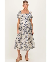 Pinkblush Maternity Navy Blue Floral Square Neck Puff Sleeve Midi Dress