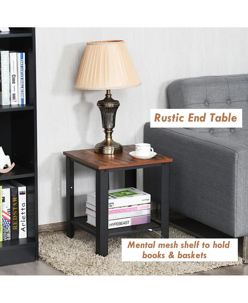 Gymax Set of 2 Industrial End Table 2Tier Side Table W/Storage Shelf Sofa Table
