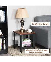 Gymax Set of 2 Industrial End Table 2Tier Side Table W/Storage Shelf Sofa Table