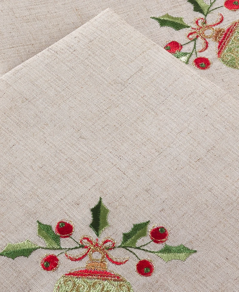 Saro Lifestyle Embroidered Ornament Design Christmas Napkins, Set of 4