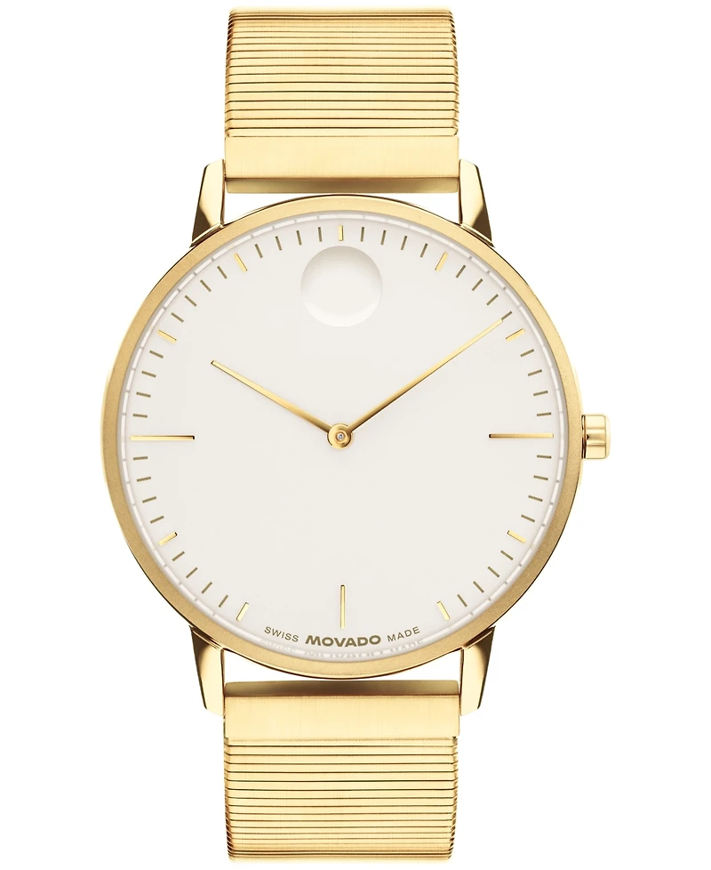 Movado Unisex Movado Face Swiss Quartz Ionic Plated Light Yellow Gold Steel Watch 41mm