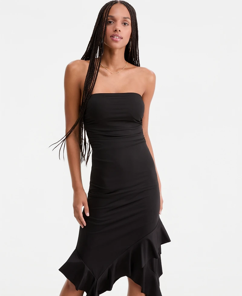 Katia Rae Women's Strapless Ruffled Asymmetric Midi Dress