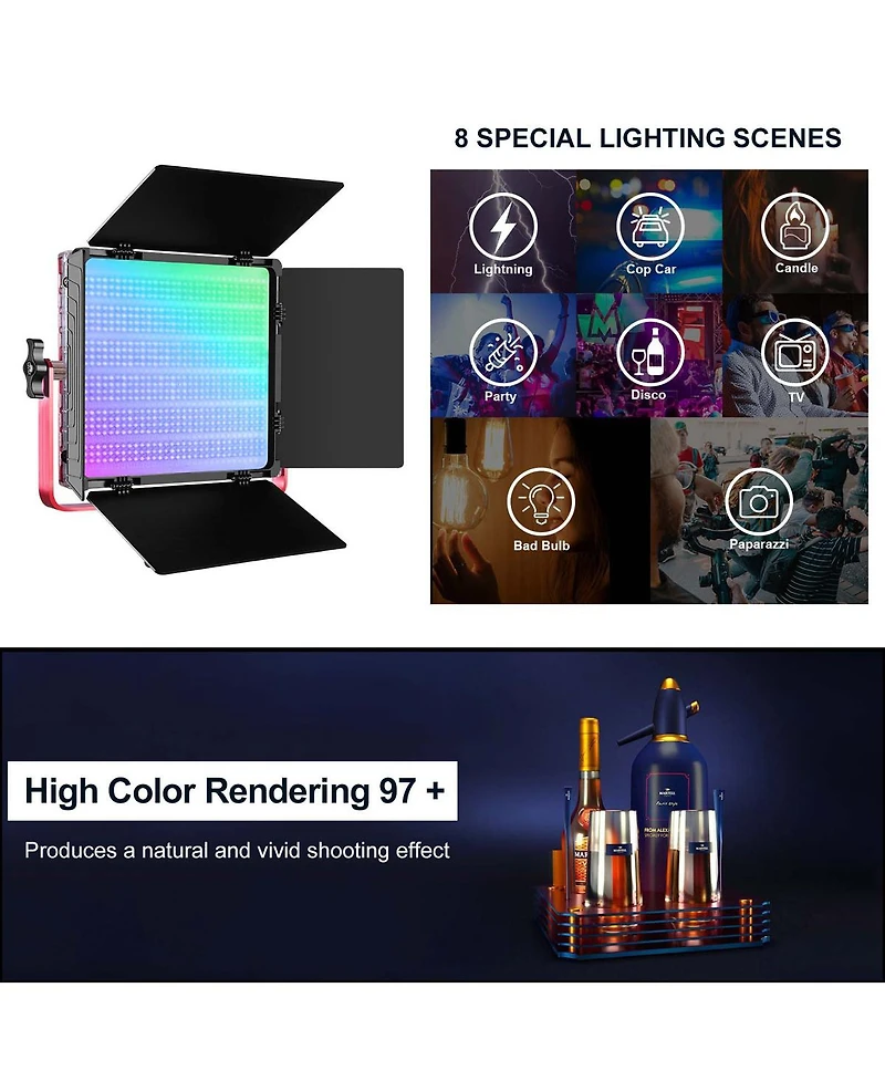 Gvm 1200D 50W Bi-Color Rgb Studio Soft Led Panel 3-Light Kit