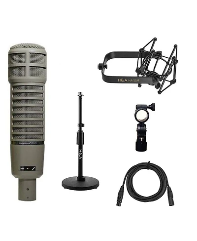 Electro-Voice RE20 Variable-d Dynamic Cardioid Microphone, + Telescoping Tabletop Microphone Stand + HandA Microphone Suspension Shockmount + 25' Xlr