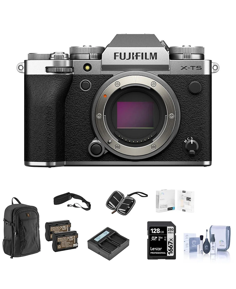 Fujifilm X-T5 Mirrorless Camera, 128GB Sd Card, Backpack, 2x Battery, Charger, Screen Protector, Camera Strap, Sd Card Case