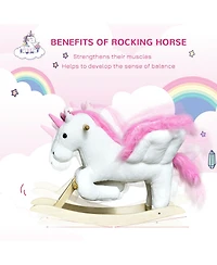 Qaba Kids Rocking Chair with Sound, Wood Base Seat, Unicorn