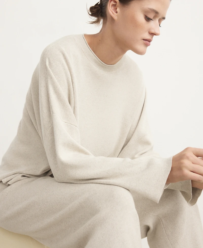 Mango Women's Cotton-Linen Fabric Fluid Sweatshirt