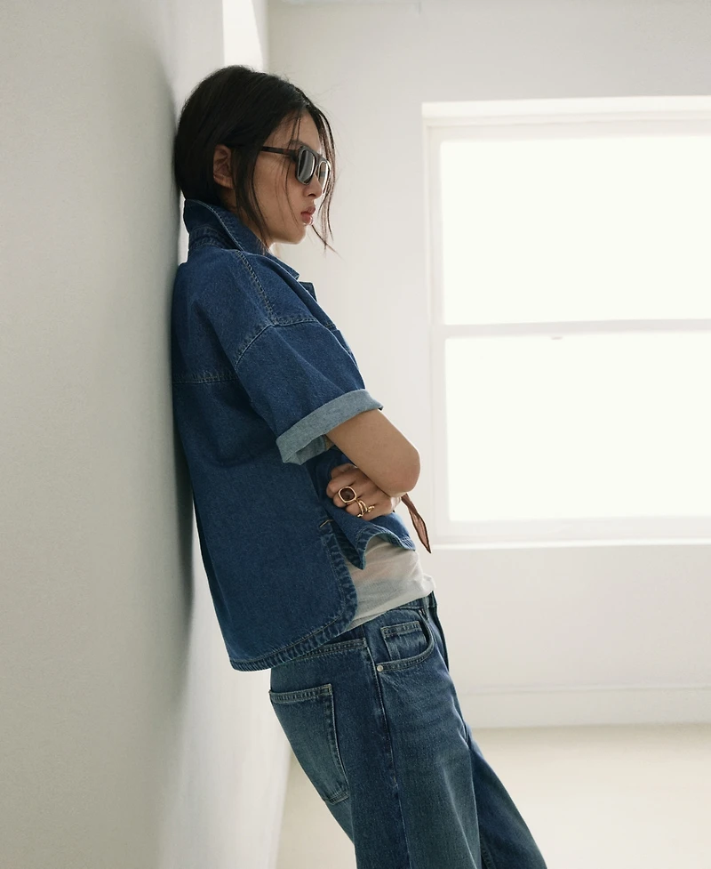 Mango Women's Pockets Denim Blouse