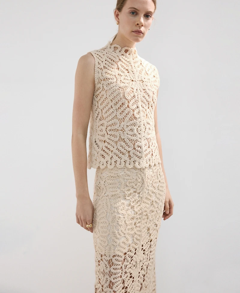 Mango Women's Openwork Knitted Skirt