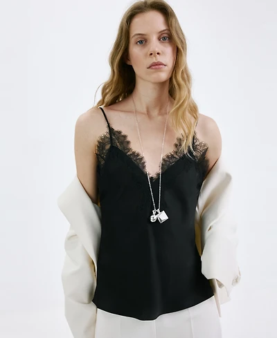 Mango Women's Lace Neckline Lingerie Top