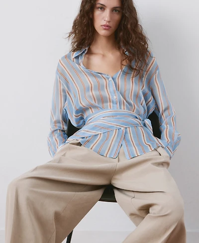 Mango Women's Scarf Detail Striped Shirt