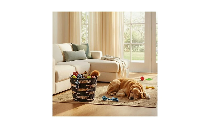 Household Essentials Tapered Woven Basket, Large Decorative Basket with Handles